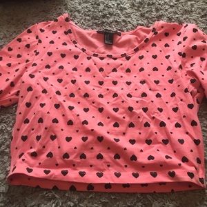 Pink Crop Top with Black Hearts